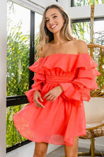 Load image into Gallery viewer, Coral Off the Shoulder Dress
