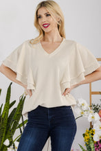 Load image into Gallery viewer, Celeste Full Size V-Neck Lace Trim Flutter Sleeve Top
