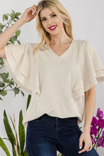 Load image into Gallery viewer, Celeste Full Size V-Neck Lace Trim Flutter Sleeve Top
