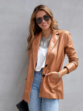 Load image into Gallery viewer, Faux Leather Button Up Long Sleeve Blazer
