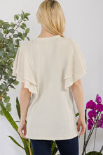 Load image into Gallery viewer, Celeste Full Size V-Neck Lace Trim Flutter Sleeve Top
