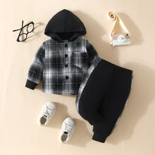 Load image into Gallery viewer, Plaid Button Up Hooded Shacket ann Pants Set
