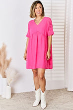 Load image into Gallery viewer, Zenana Swiss Dot Rolled Short Sleeve Babydoll Dress
