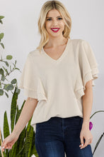 Load image into Gallery viewer, Celeste Full Size V-Neck Lace Trim Flutter Sleeve Top
