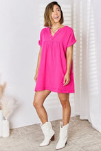 Load image into Gallery viewer, Zenana Full Size Rolled Short Sleeve Raw Trim Dress
