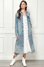 Load image into Gallery viewer, Veveret Full Size Distressed Raw Hem Pearl Detail Button Up Jacket
