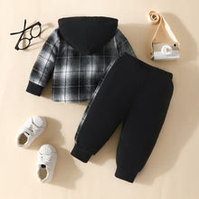 Load image into Gallery viewer, Plaid Button Up Hooded Shacket ann Pants Set
