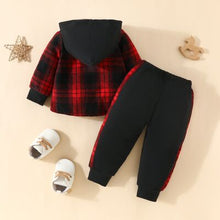 Load image into Gallery viewer, Plaid Button Up Hooded Shacket ann Pants Set
