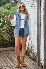 Load image into Gallery viewer, Sleeveless Hooded Denim Jacket with Pockets
