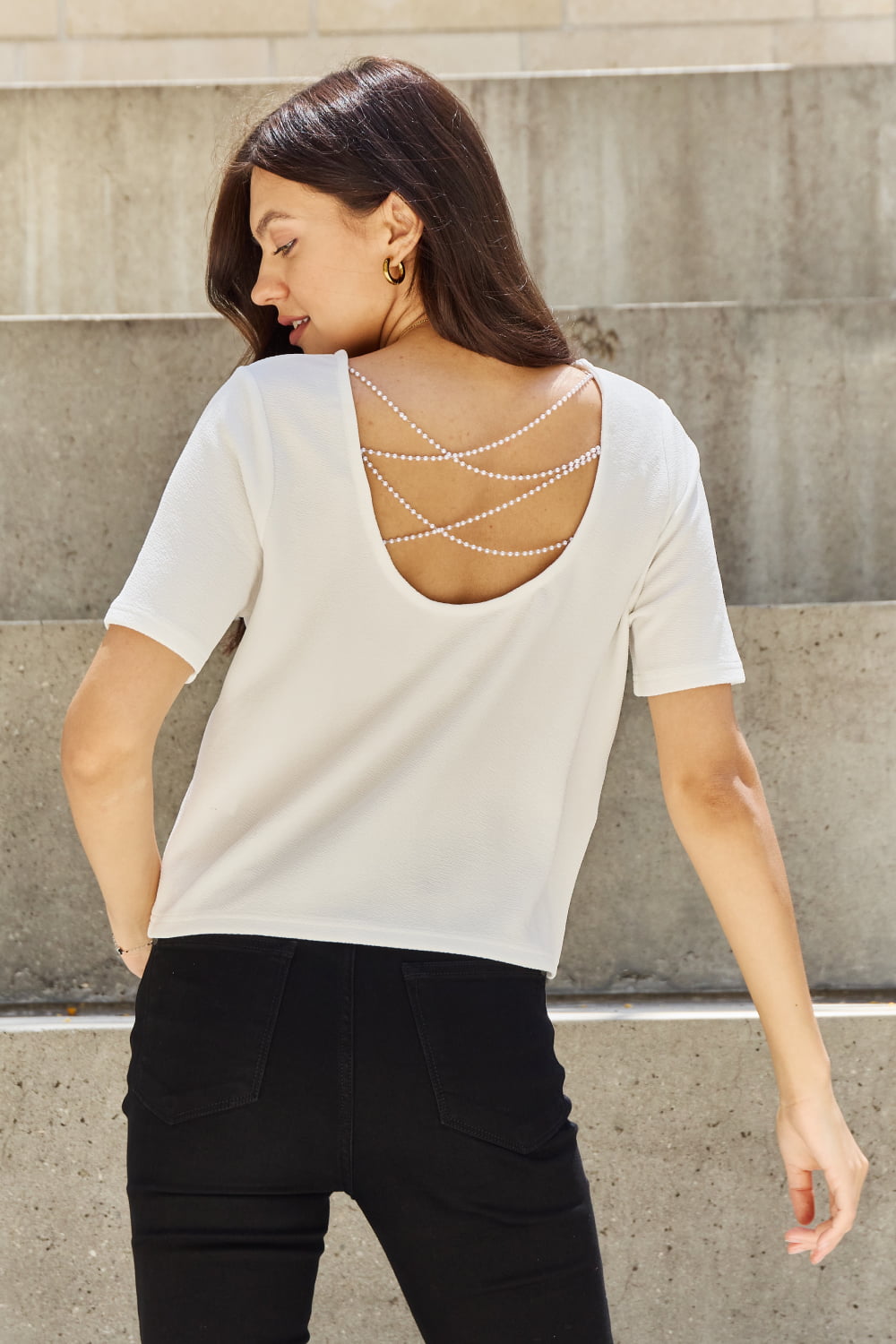 Pearly White Open Back T-Shirt