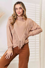 Load image into Gallery viewer, Woven Right Turtleneck Fringe Long Sleeve Sweater
