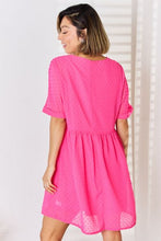 Load image into Gallery viewer, Zenana Swiss Dot Rolled Short Sleeve Babydoll Dress
