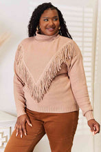 Load image into Gallery viewer, Woven Right Turtleneck Fringe Long Sleeve Sweater
