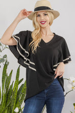 Load image into Gallery viewer, Celeste Full Size V-Neck Lace Trim Flutter Sleeve Top
