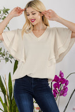 Load image into Gallery viewer, Celeste Full Size V-Neck Lace Trim Flutter Sleeve Top
