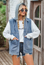 Load image into Gallery viewer, Sleeveless Hooded Denim Jacket with Pockets
