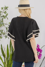 Load image into Gallery viewer, Celeste Full Size V-Neck Lace Trim Flutter Sleeve Top
